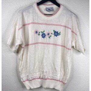 Bay Point Threads Sweater Women's White Sz XL Floral Embroidered Cottage Grandma